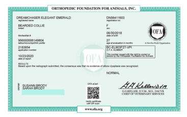 OFA certificates