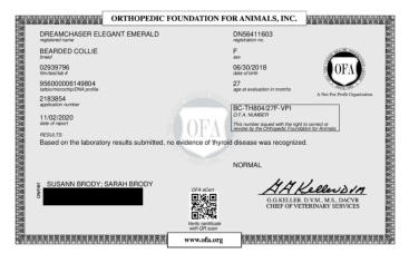 OFA certificates