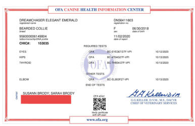 OFA certificates